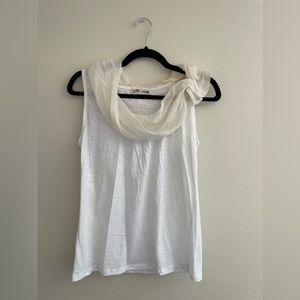 Cotton Slub Tank Top Blouse with Drapery Woven Collar NWOT